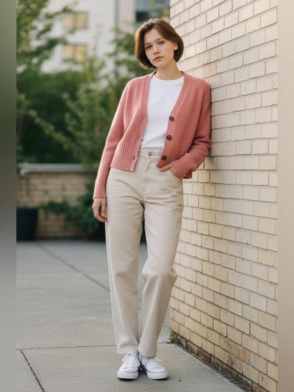 Everlane Cropped V-Neck Alpaca Cardigan - Dusty Rose